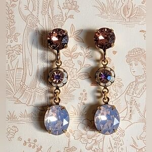 Rose Pink Opal And Swarovski Crystal Flower Drop Down Earrings